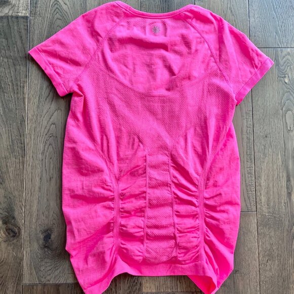 Athleta Fastest Track Ruched Tee Space Dye Pink Size S Activewear Top - Picture 6 of 8